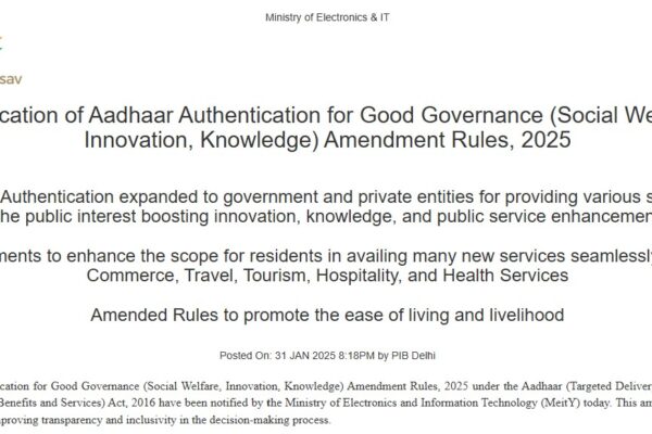 Illustration of Aadhaar card and biometric authentication process used for identity verification in India.