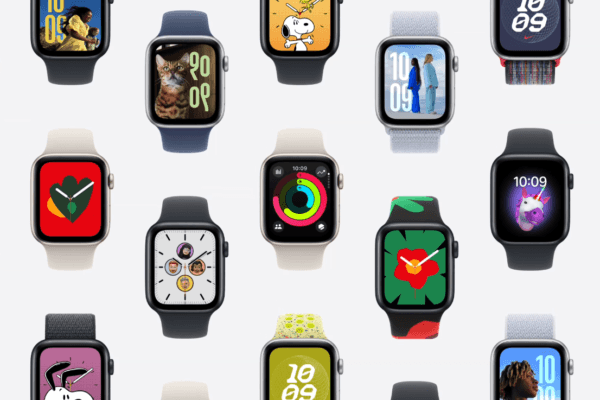 Concept of future Apple Watch with AI features and integrated camera.
