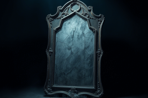 Broken haunted mirror symbolizing the emotional cost of chasing fame and attention