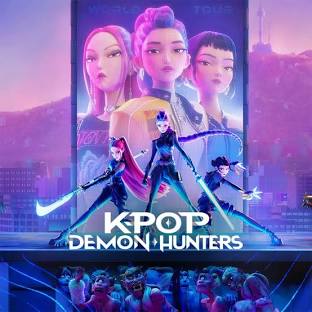 Poster of Netflix’s animated film KPop Demon Hunters showing the K-Pop girl group as demon hunters.